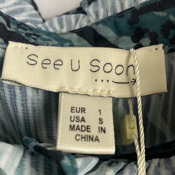 Anthropologie See U Soon Green Black Animal Print Blouse - Size Small - Picture 10 of 16